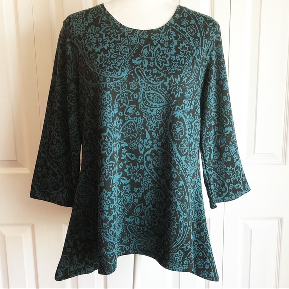 NorthStyle Tops - NorthStyle Teal Green & Black 3/4 Sleeve A-Line Top Large